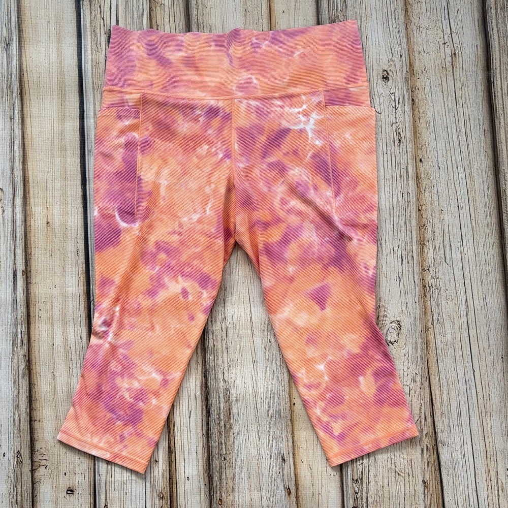 Athleta Women's Orange and Pink Tie-Dye Capri Leggings